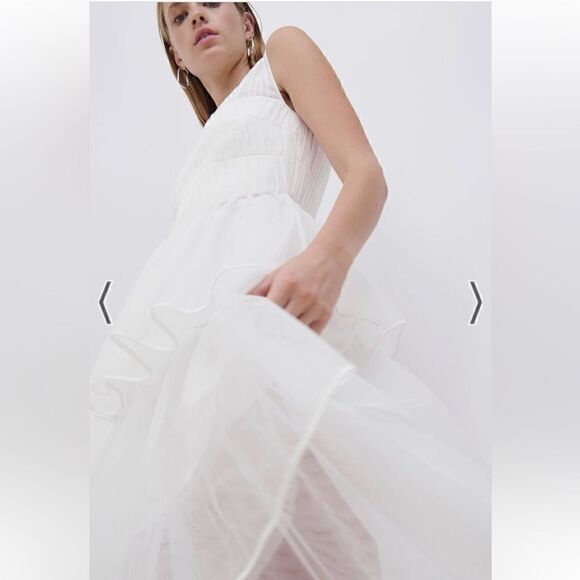 Simkhai Benton Tulle Plisse Midi Dress in White size 6 NWT - Picture 2 of 10